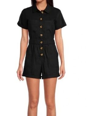 Gianni Bini Black Short Sleeve Button Front Romper